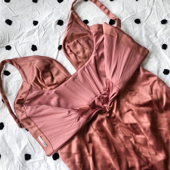 House of CB London Faye Rose Satin Pleated Midi Dress Plus Cup - Picture 7 of 7